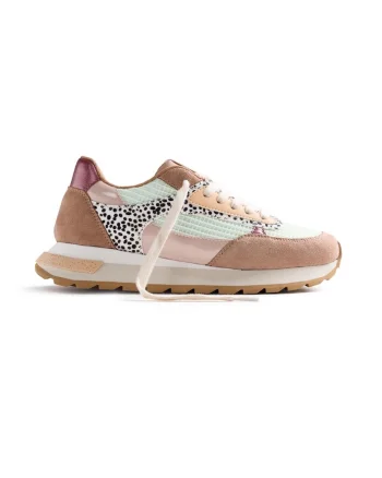 Pantofi sport cu animal print Emali, Bej/Verde pal