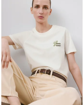 Tricou din bumbac cu decolteu la baza gatului, Kaki/Crem