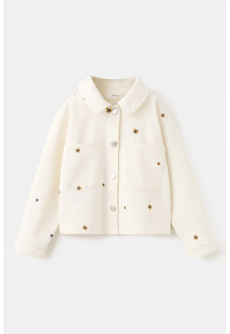 Jacheta din denim cu broderii florale, Bej deschis