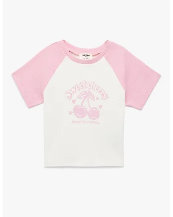 Tricou in doua nuante cu maneci raglan, Alb fildes/Roz pastel