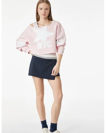 Bluza de trening crop cu croiala supradimensionata si maneci cazute, Alb optic/Roz pal