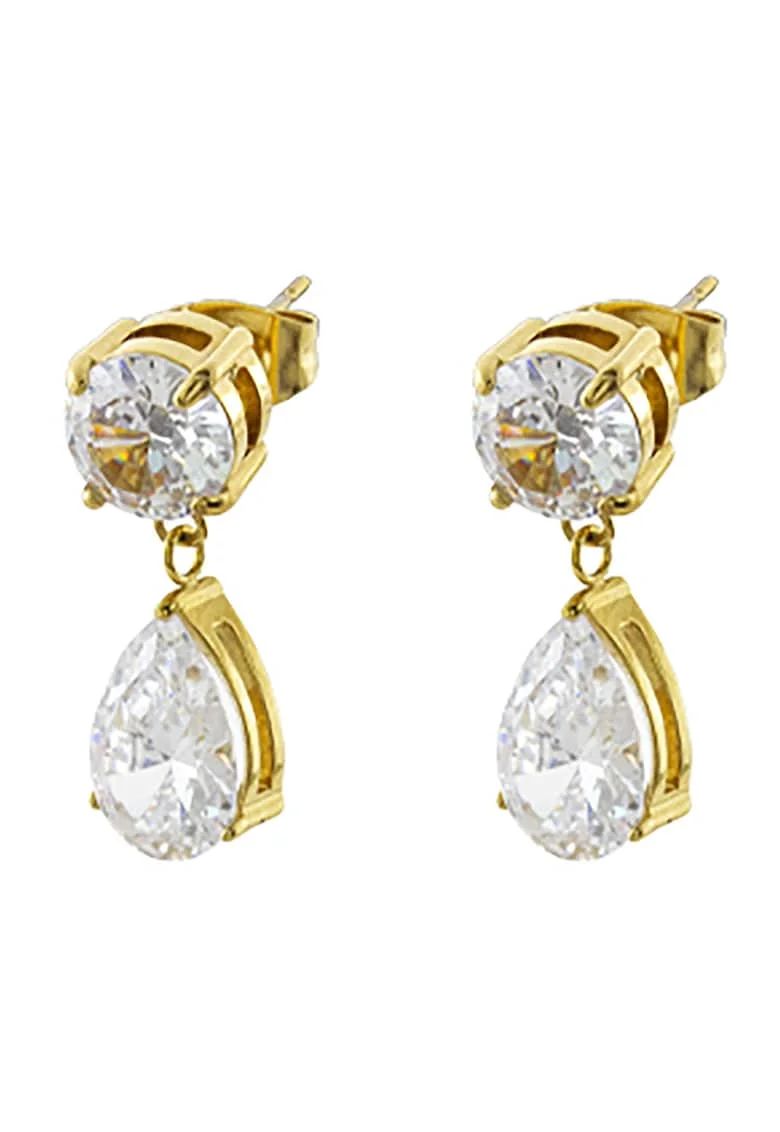 Cercei drop placati cu aur de 18K si zirconia, Auriu