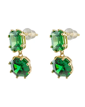 Cercei din argint placati cu aur de 18K si decorati cu zirconia, Verde/Auriu