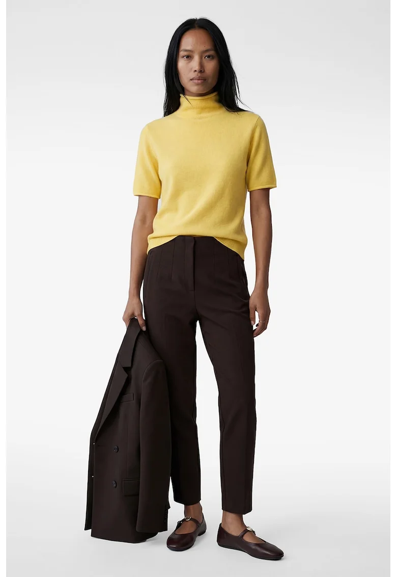 Pantaloni crop cu croiala conica, Maro inchis