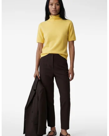 Pantaloni crop cu croiala conica, Maro inchis