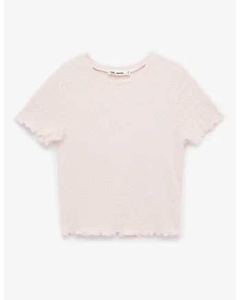 Tricou uni cu aspect texturat, Roz pal