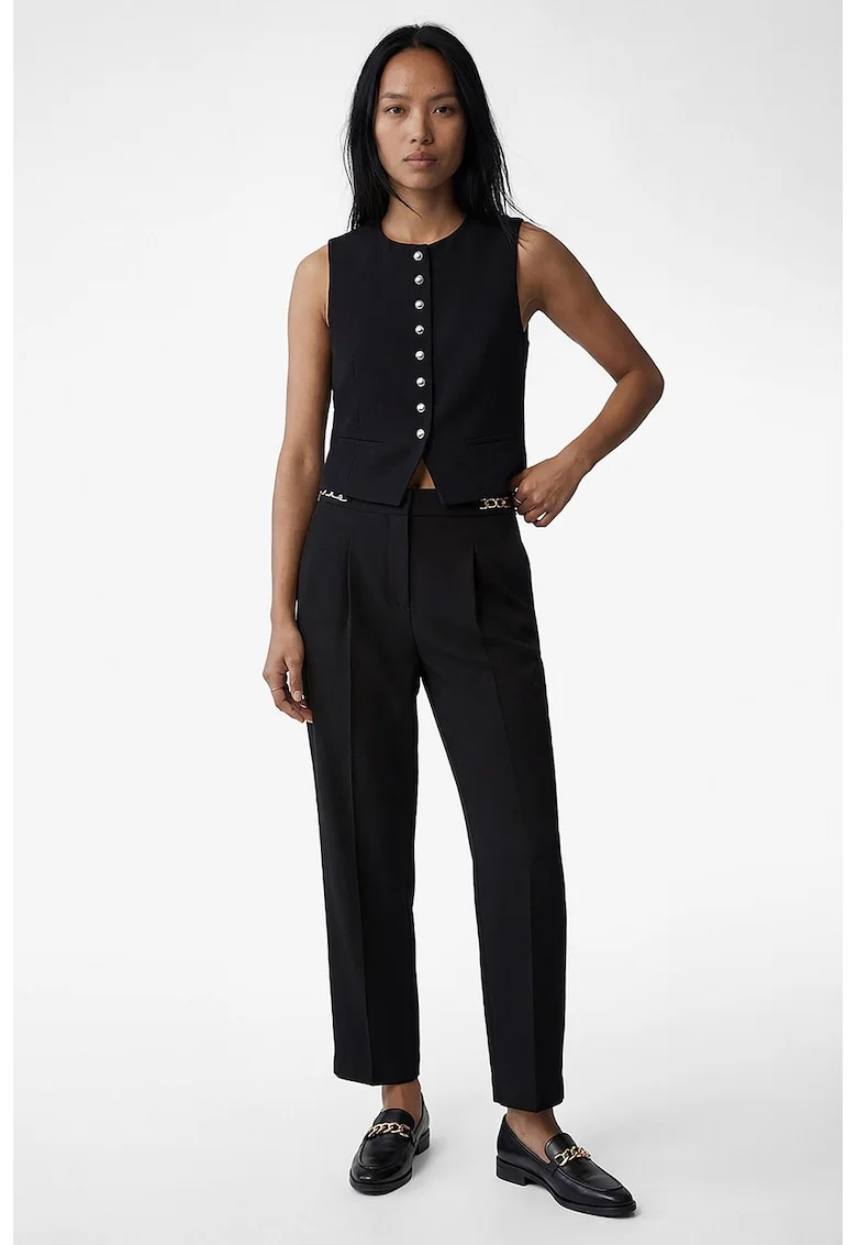 Pantaloni drepti cu detaliu lant, Negru