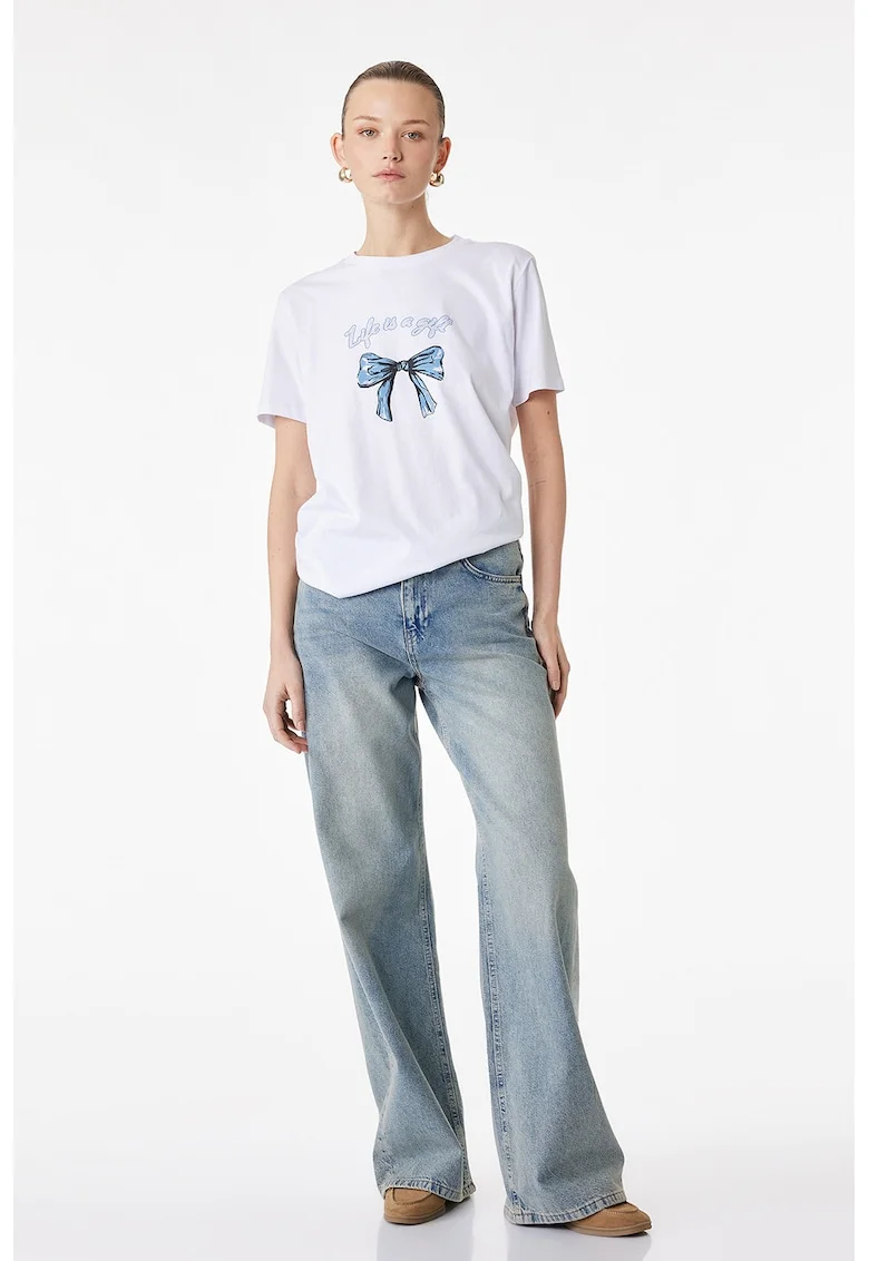 Tricou din bumbac cu imprimeu, Alb/Albastru lavanda