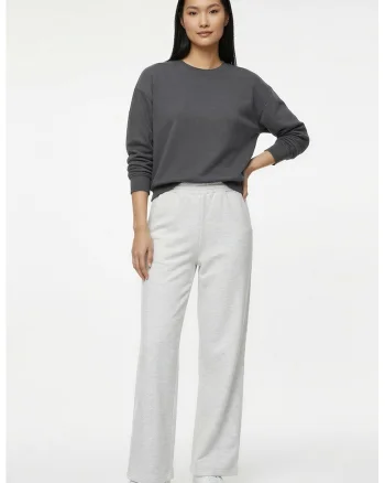 Pantaloni de trening cu talie elastica si model uni, Gri deschis melange