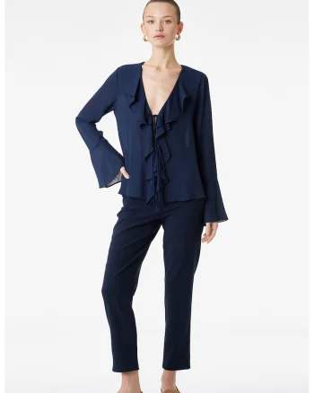 Pantaloni crop cu croiala conica, Albastru ultramarin