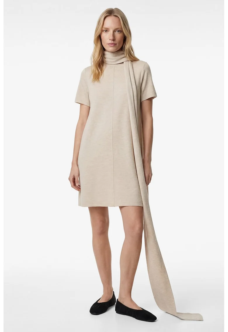 Rochie elastica cu guler scurt, Bej