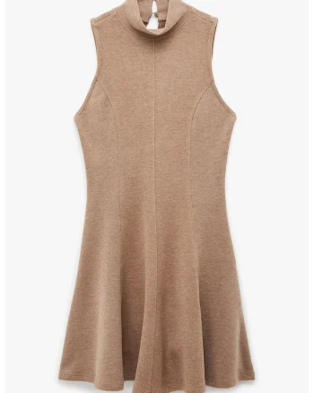 Rochie scurta cu guler scurt, Bej melange