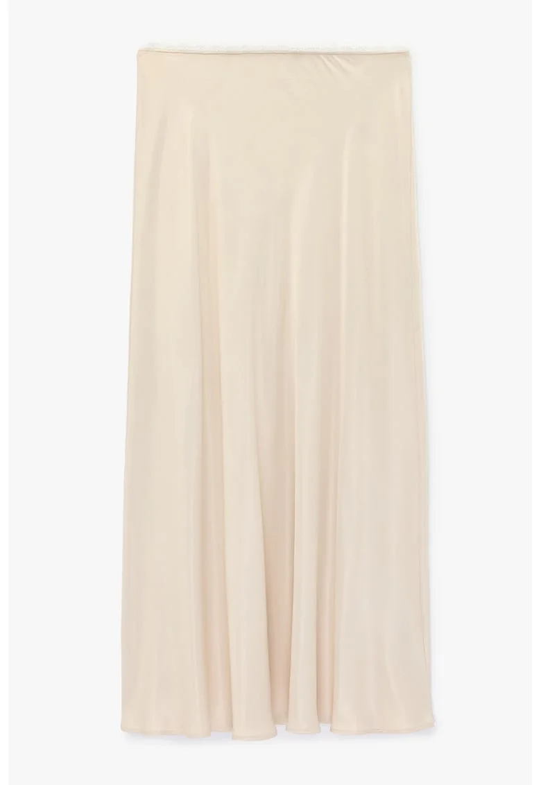 Fusta lunga cu aspect de satin, Bej