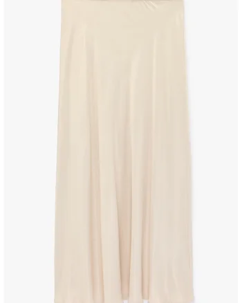 Fusta lunga cu aspect de satin, Bej