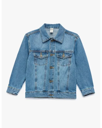 Jacheta din denim cu buzunare pe piept, Albastru pastel