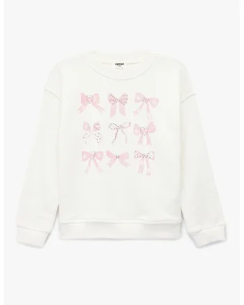 Bluza de trening cu imprimeu funde, Alb fildes/Roz