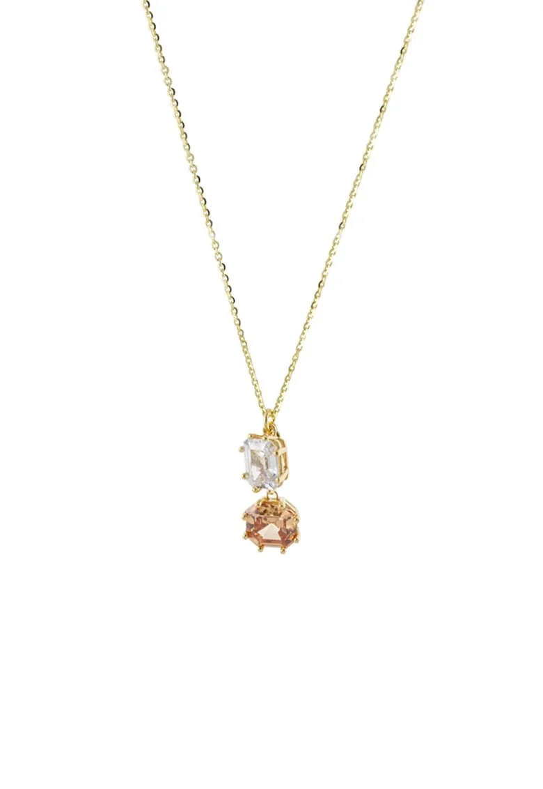 Colier placat cu aur de 18K si decorat cu zirconia, Auriu/Bej