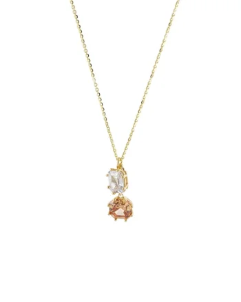 Colier placat cu aur de 18K si decorat cu zirconia, Auriu/Bej