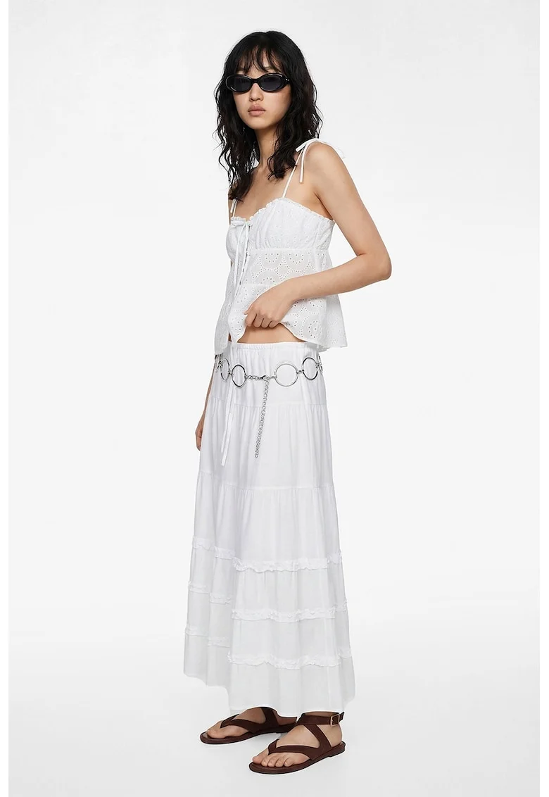 Fusta maxi de bumbac cu snur, Alb