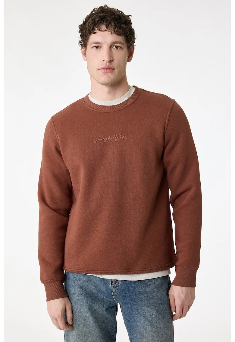 Bluza regular fit de trening cu decolteu la baza gatului, Maro scortisoara