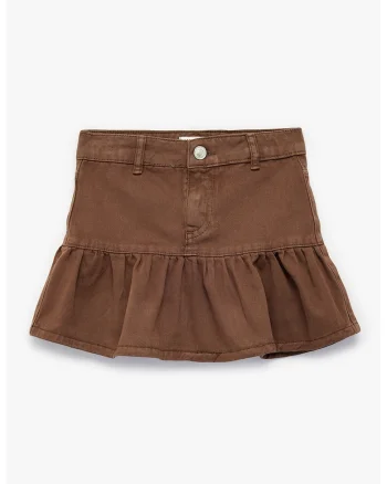 Fusta mini din denim cu volane, Maro