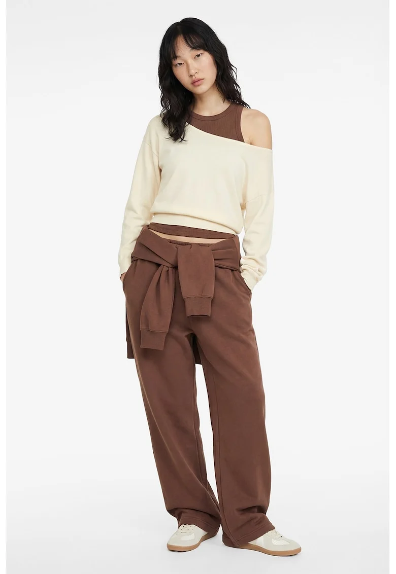 Bluza de trening crop cu decolteu pe umeri, Galben pal