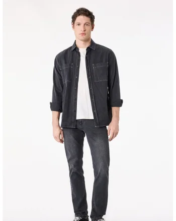 Blugi slim fit cu aspect decolorat, Gri antracit