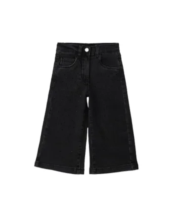 Blugi  din Denim Elastic cu Strass-uri si Talie Reglabila