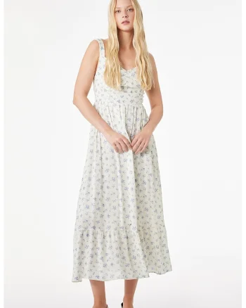 Rochie midi evazata, Galben pai/Albastru