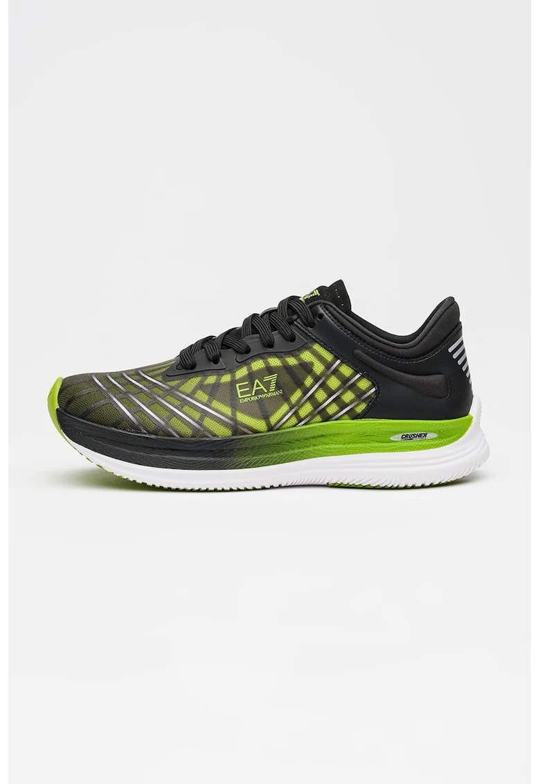 Pantofi sport din plasa cu garnituri din material sintetic, Verde/Negru/Argintiu