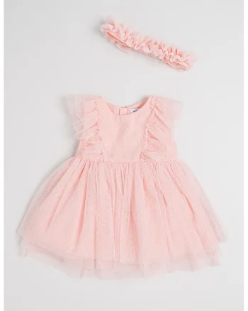 Rochie din tul cu bentita, Piersica