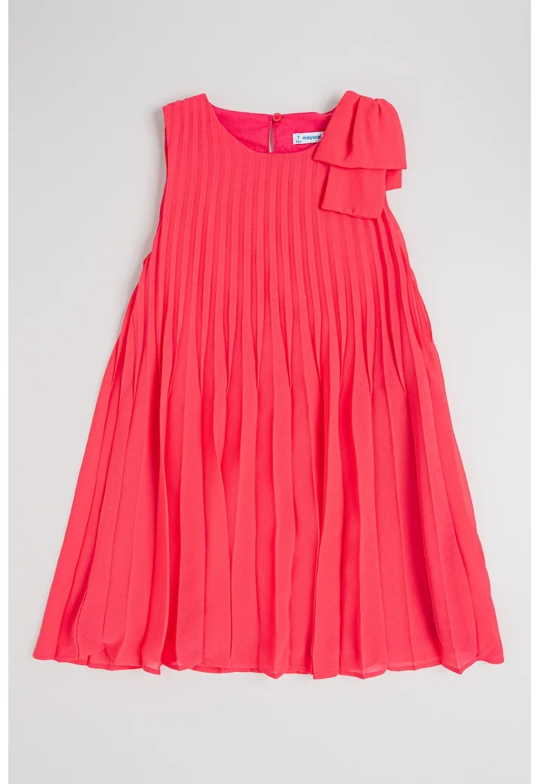 Rochie cu pliseu si funda, Fucsia