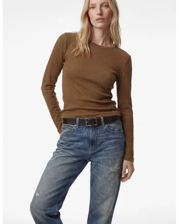 Bluza slim fit cu decolteu rotund, Maro
