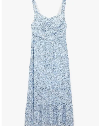 Rochie midi cu model floral, Alb/Albastru
