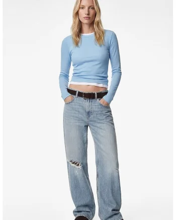 Bluza slim fit cu decolteu rotund, Albastru