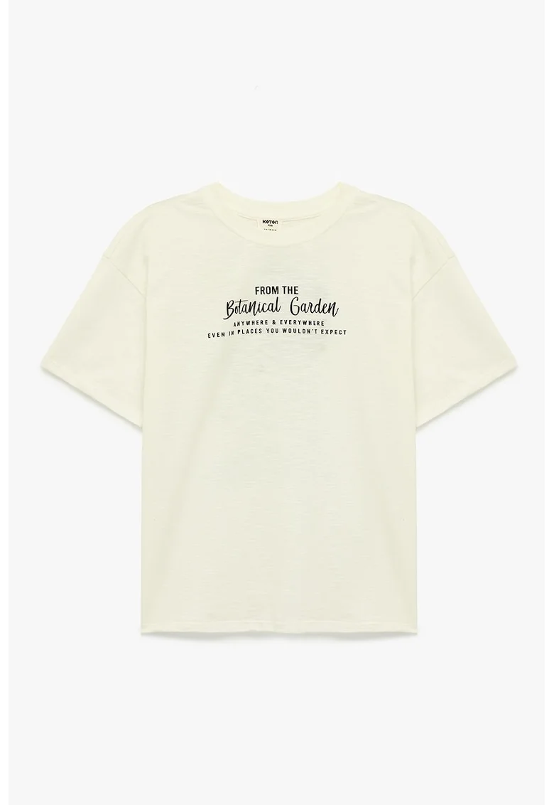 Tricou cu imprimeu text, Alb fildes/Negru