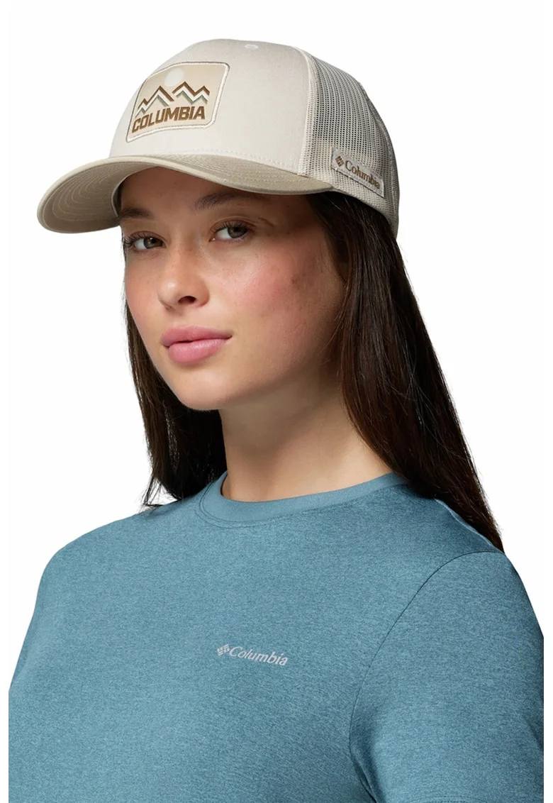Sapca trucker cu capsa pe partea din spate si model unisex pentru drumetii Mesh™, Alb fildes/Bej deschis