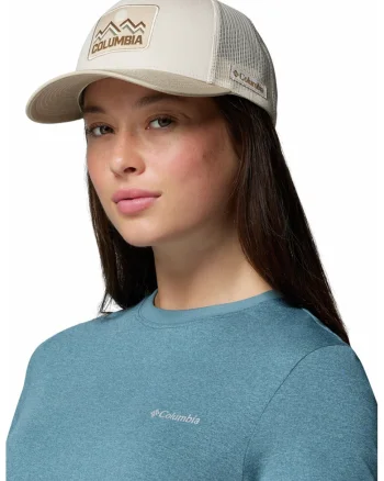 Sapca trucker cu capsa pe partea din spate si model unisex pentru drumetii Mesh™, Alb fildes/Bej deschis