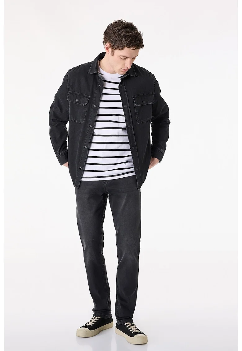Blugi slim fit cu aspect decolorat, Negru