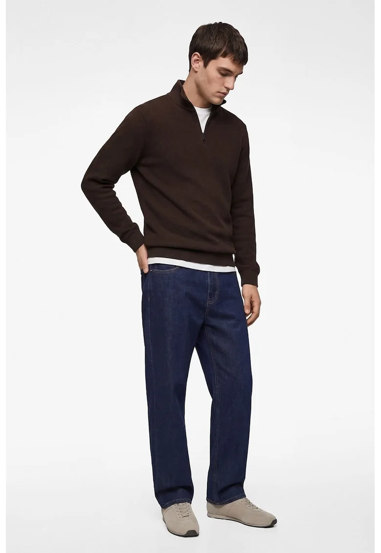 Bluza striata de trening cu fermoar scurt, Maro