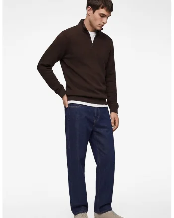 Bluza striata de trening cu fermoar scurt, Maro