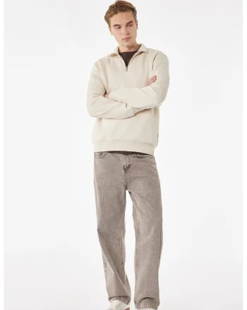 Bluza de trening cu fermoar scurt, Bej