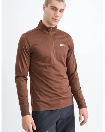 Bluza termica slim fit cu fenta cu fermoar pentru ski, Maro inchis/Negru