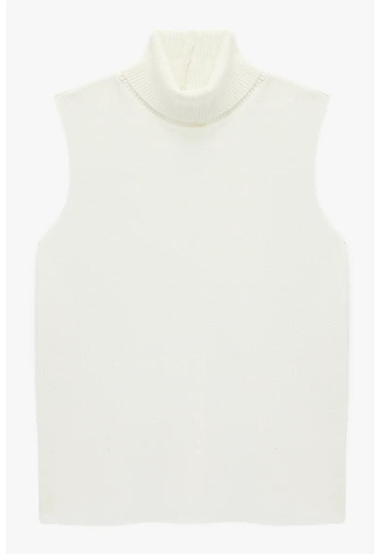 Bluza uni cu guler inalt, Alb fildes