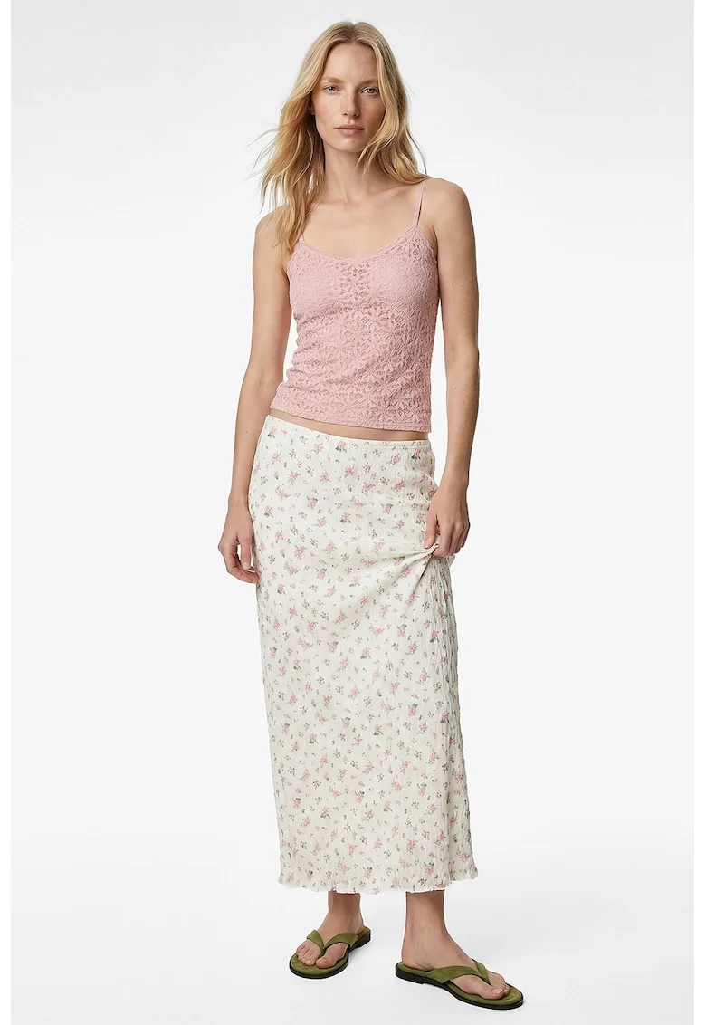 Fusta lunga cu model floral, Bej/Roz