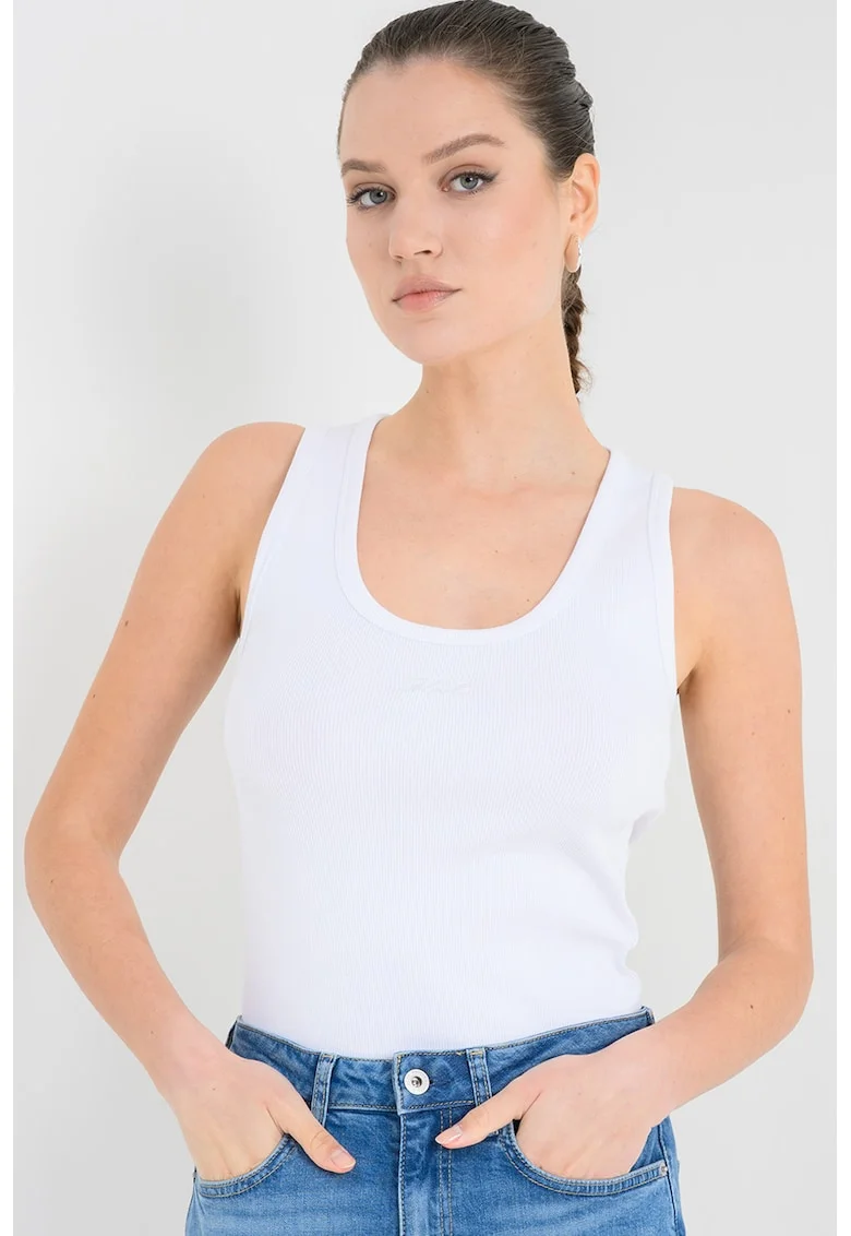 Top slim fit Essential, Alb