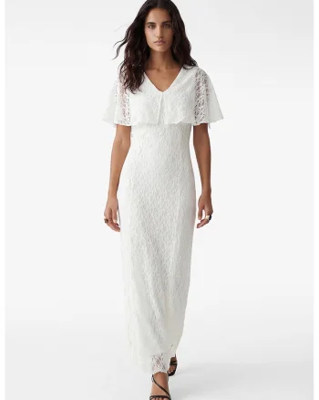 Rochie de dantela cu decolteu in V, Alb