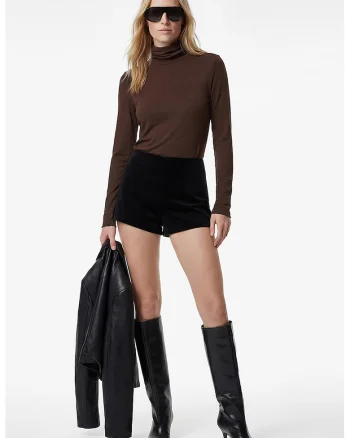 Bluza slim fit cu guler inalt, Maro inchis