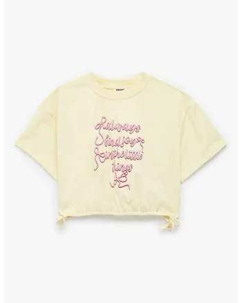 Tricou crop de bumbac cu text, Galben pai