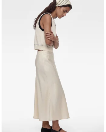 Fusta midi de satin, Galben pal